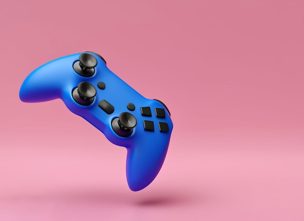 Flying gamed on a pink background with copy space