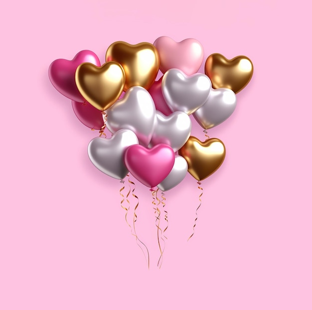 Flying glossy foil heart balloons Ai