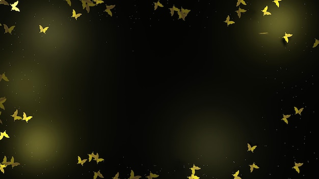 Flying gold butterfly frame with dark background 3D Rendering