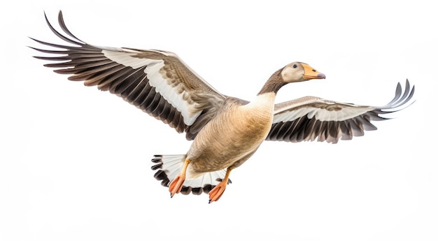 白い背景に分離された飛ぶガチョウ