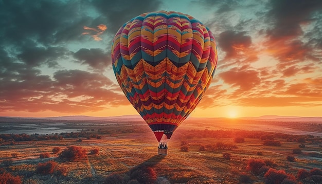 Flying hot air balloon adventure in motion generated by AI