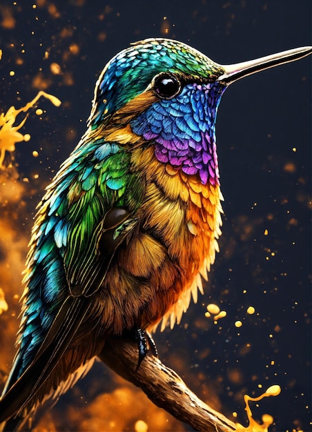 Foto colibrì volante con foresta verde sullo sfondo piccolo uccello colorato in volo arte digitale