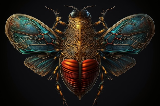 Flying insect with metallic shell Generative AI