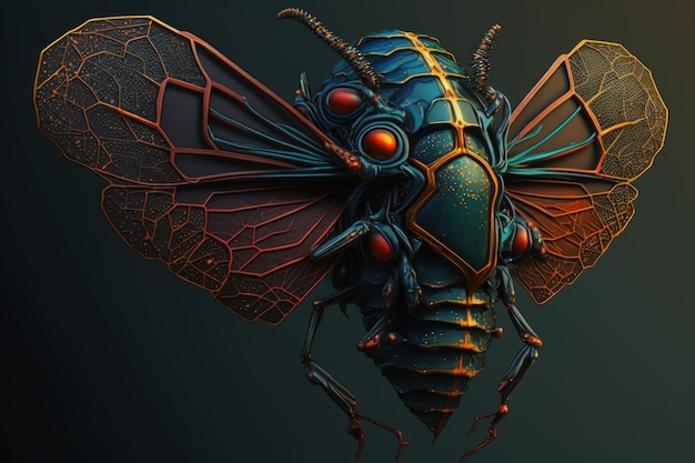 Flying insect with metallic shell Generative AI