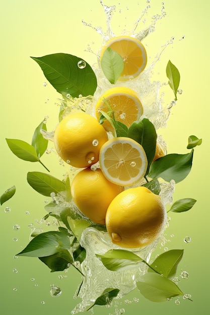 летающие лимоны с брызгами воды