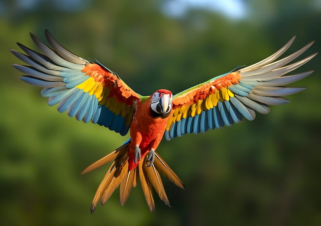 Flying macaw beautiful bird Generative AI