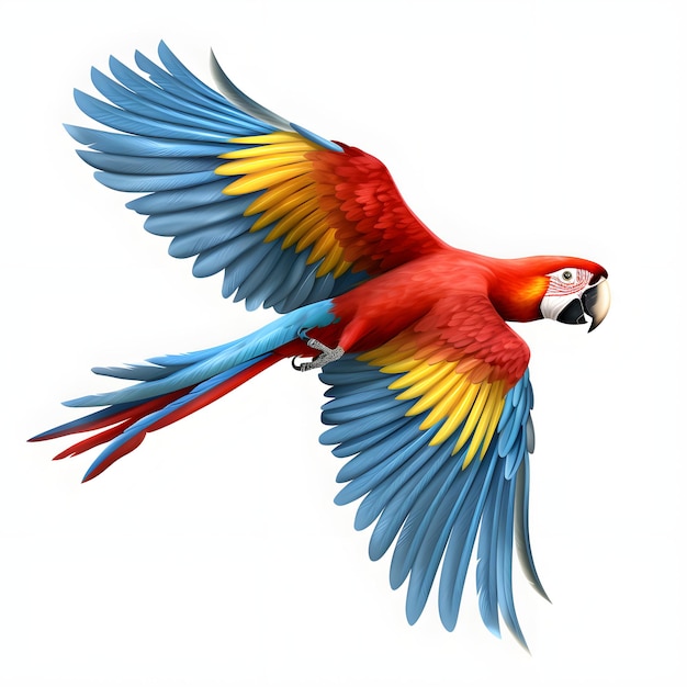 flying macaw parrot red blue and blueandyellow isolated on white background