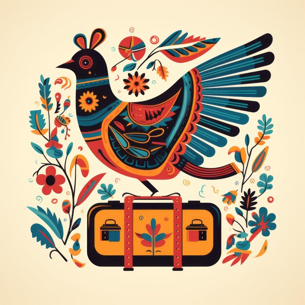 Photo flying mexicano a whimsical giant bird carries a suitcase with playful elegance