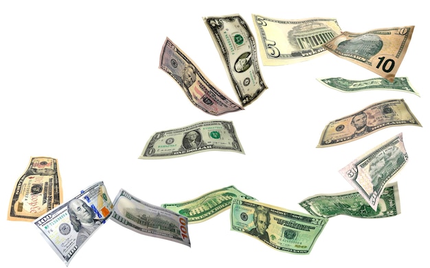 飛んでくる様々な金種のドル札がタイムループでねじれている