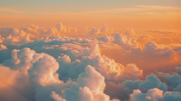 空のオレンジ色の雲の上を飛ぶ