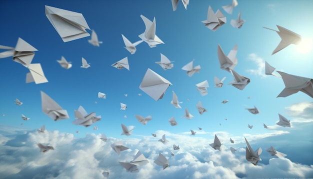 flying papers in the sky