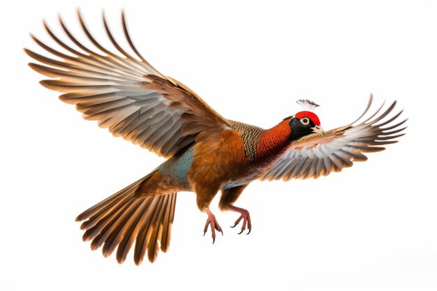 Flying pheasant on white background