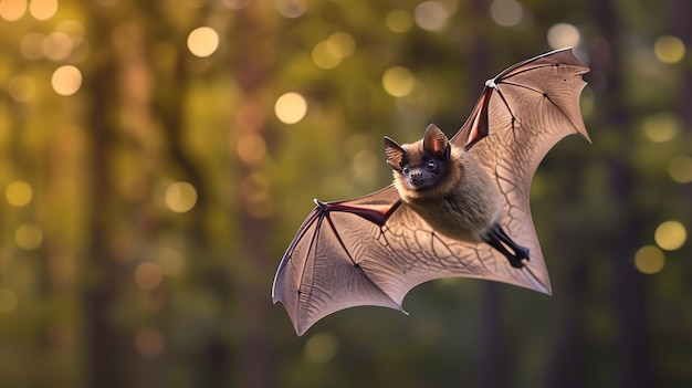 Foto pipistrelle bat volante sullo sfondo della foresta naturale generative ai