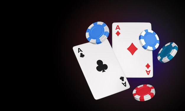 flying poker chips and playing card on black background casino design online gambling poker chips