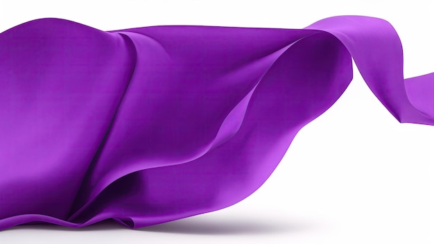 Flying purple silk fabric waving satin cloth on white background