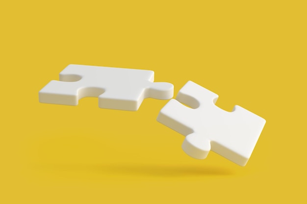 flying puzzle on yellow background Minimal creative concept 3D render illustration