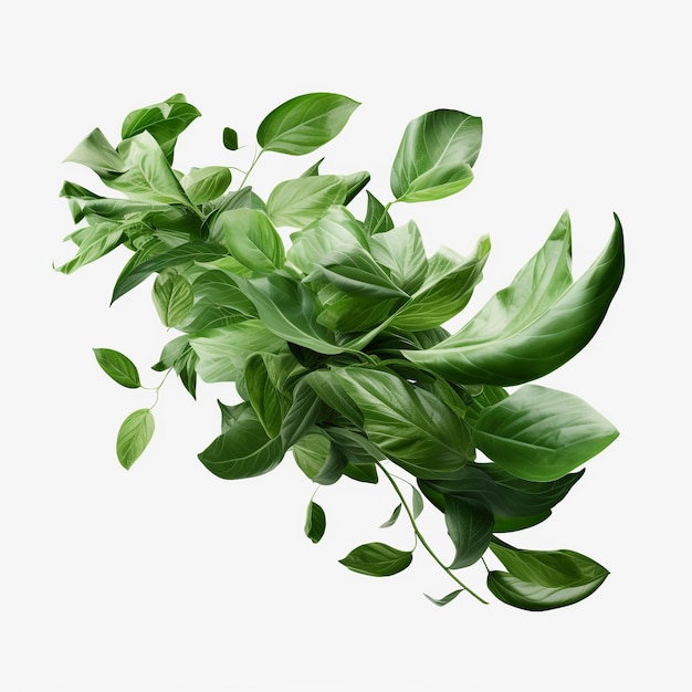 Flying realistic green leaves