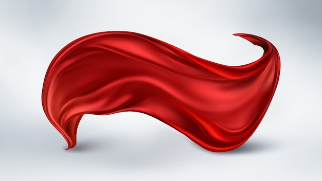 Flying red silk fabric on light background