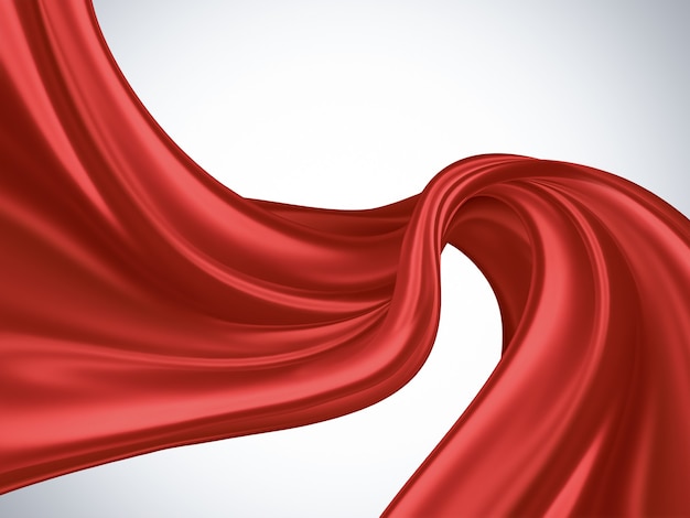 Flying red silk fabric on a light background