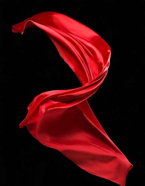 Photo flying red silk fabric waving satin cloth isolated on black background