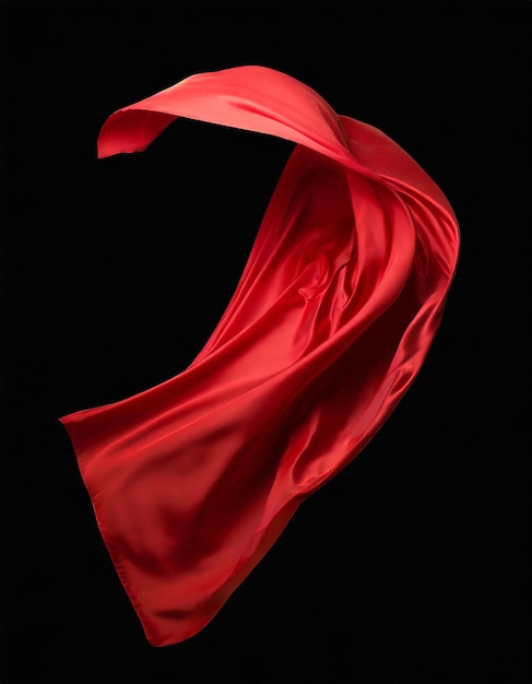 Flying red silk fabric Waving satin cloth isolated on black background