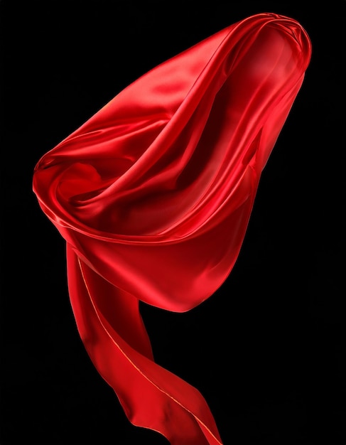 Photo flying red silk fabric waving satin cloth isolated on black background