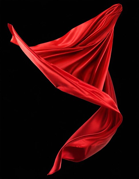 Photo flying red silk fabric waving satin cloth isolated on black background