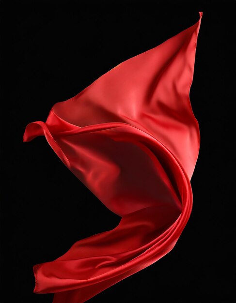 Flying red silk fabric Waving satin cloth isolated on black background