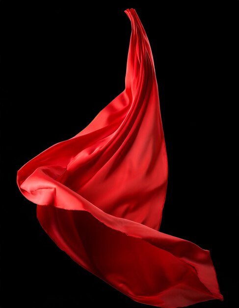 Flying red silk fabric Waving satin cloth isolated on black background