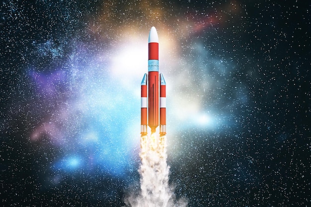 flying rocket on space