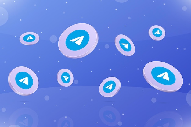 Flying round badges with telegram logo 3d