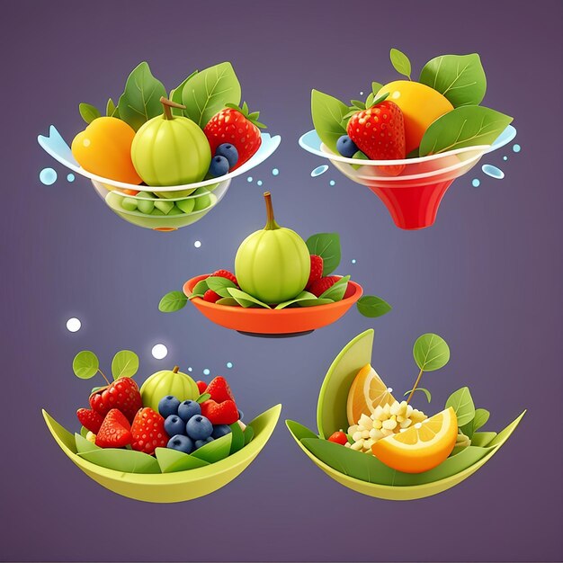 Photo flying salad fruit cartoon vector icon illustration food obejct icon concept isolated premium vector flat cartoon style