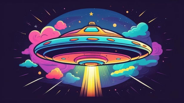 Photo flying saucer unidentified flying object on dark background