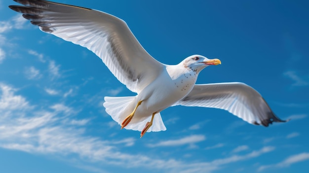 Flying Seagull on Blue Sky