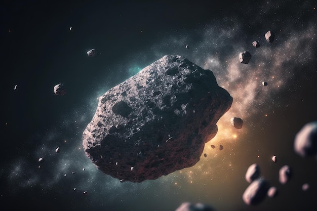 A flying space pebble or stone meteor from the asteroid belt