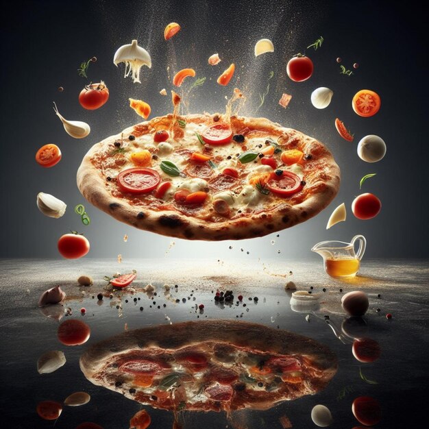 летающая брызгая моцарелла буфала итальянская пицца с томатным соусом и базиликом фотография еды