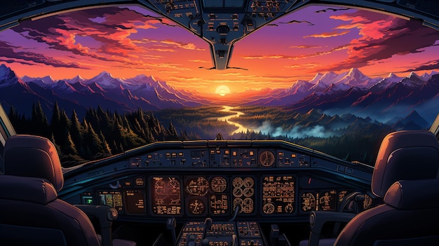 Photo flying over the sunset