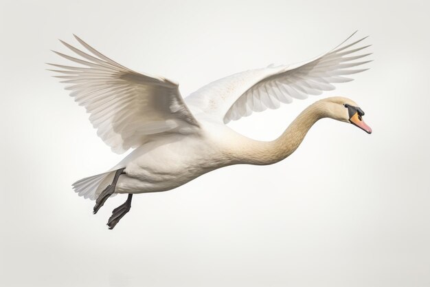 Flying swan on white background