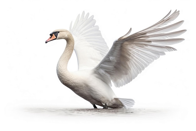 Flying swan on white background