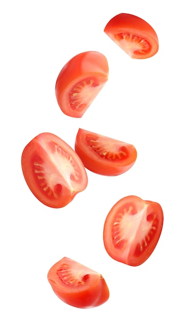 Flying tomatoes isolated on a white background