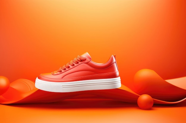 Flying trendy sneakers on creative colorful background Sport footwear and fashion concept in minimalistic style Levitating shoes