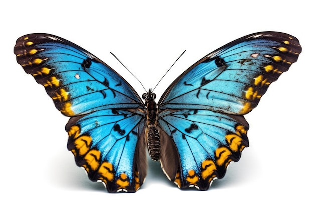 Flying tropical butterfly isolated on white background