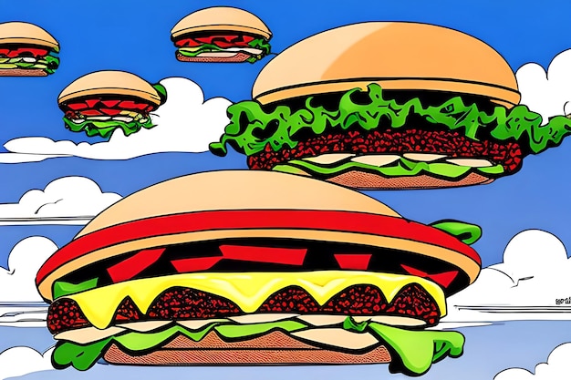 Flying ufo burgers in the sky