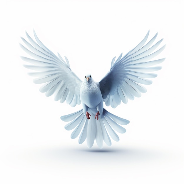 Летающий белый голубь на белом фоне