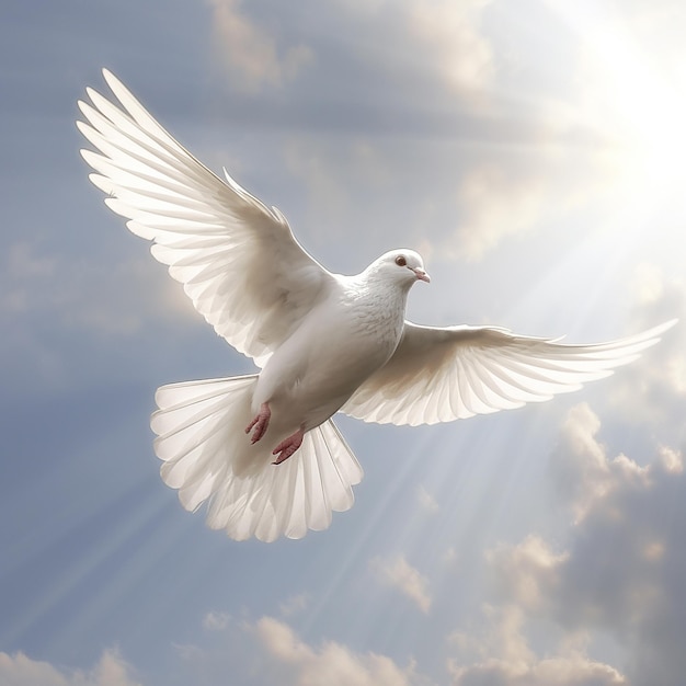 Flying white pigeon