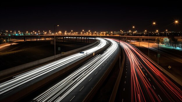 Flyover with motion blurred headlights generative ai