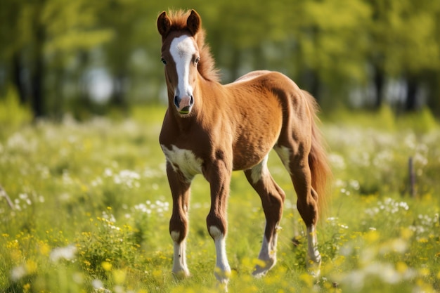 Foal grazing on meadow