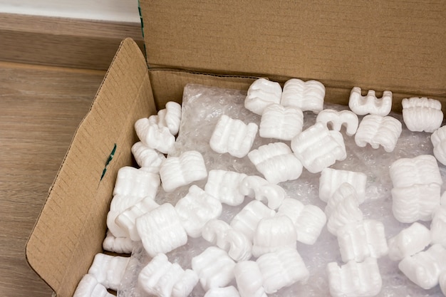 Cardboard Box with Polystyrene Chips Stock Image - Image of goods, open:  64041391