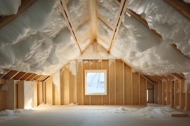 Foam sprayed insulated attic