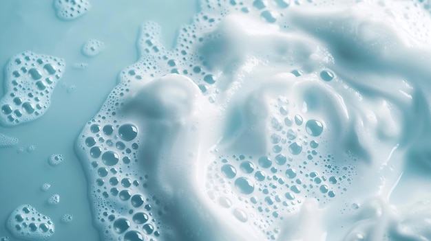 Фото Пенообразующая жидкость на синем фоне косметический фон пенообразования образец косметического продукта генеративного ии